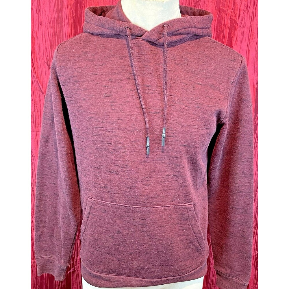 Mens Evergreen Burgundy Fleece Pullover Drawstring Hoodie Sweatshirt sz Sm